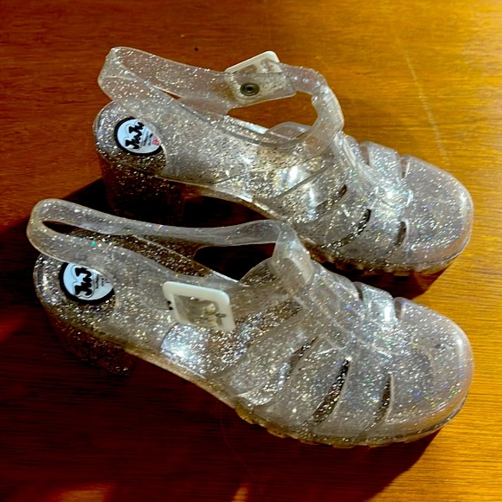 JUJU Clear Glitter Jelly CHUNKY HEELED SANDALS! 8